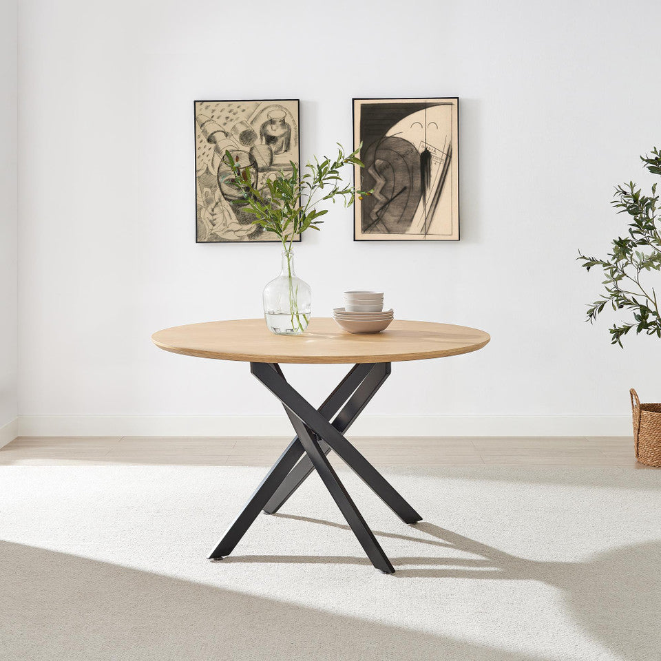 Novara Round Black Wood and Metal 6 Seater Dining Table