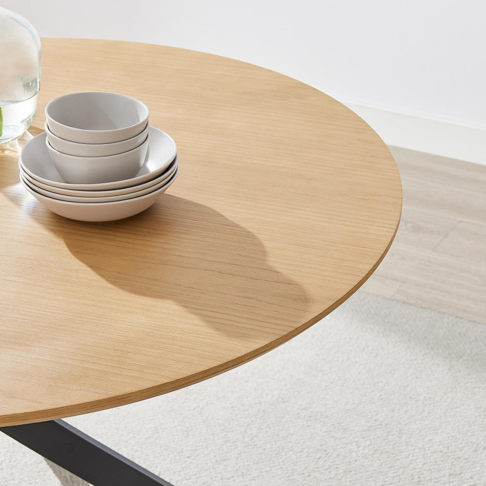 Novara Round Black Wood and Metal 6 Seater Dining Table