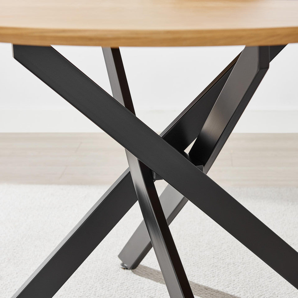 Novara Round Black Wood and Metal 6 Seater Dining Table