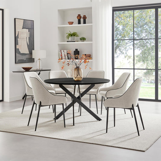Novara Black Top Dining Table & 6 Beaumont Fabric Chairs