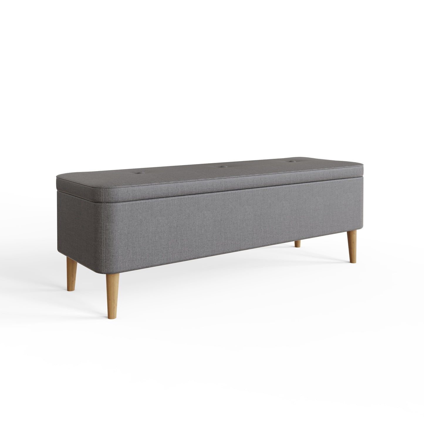 Grey Linen Ottoman Storage Bench with Wooden Legs