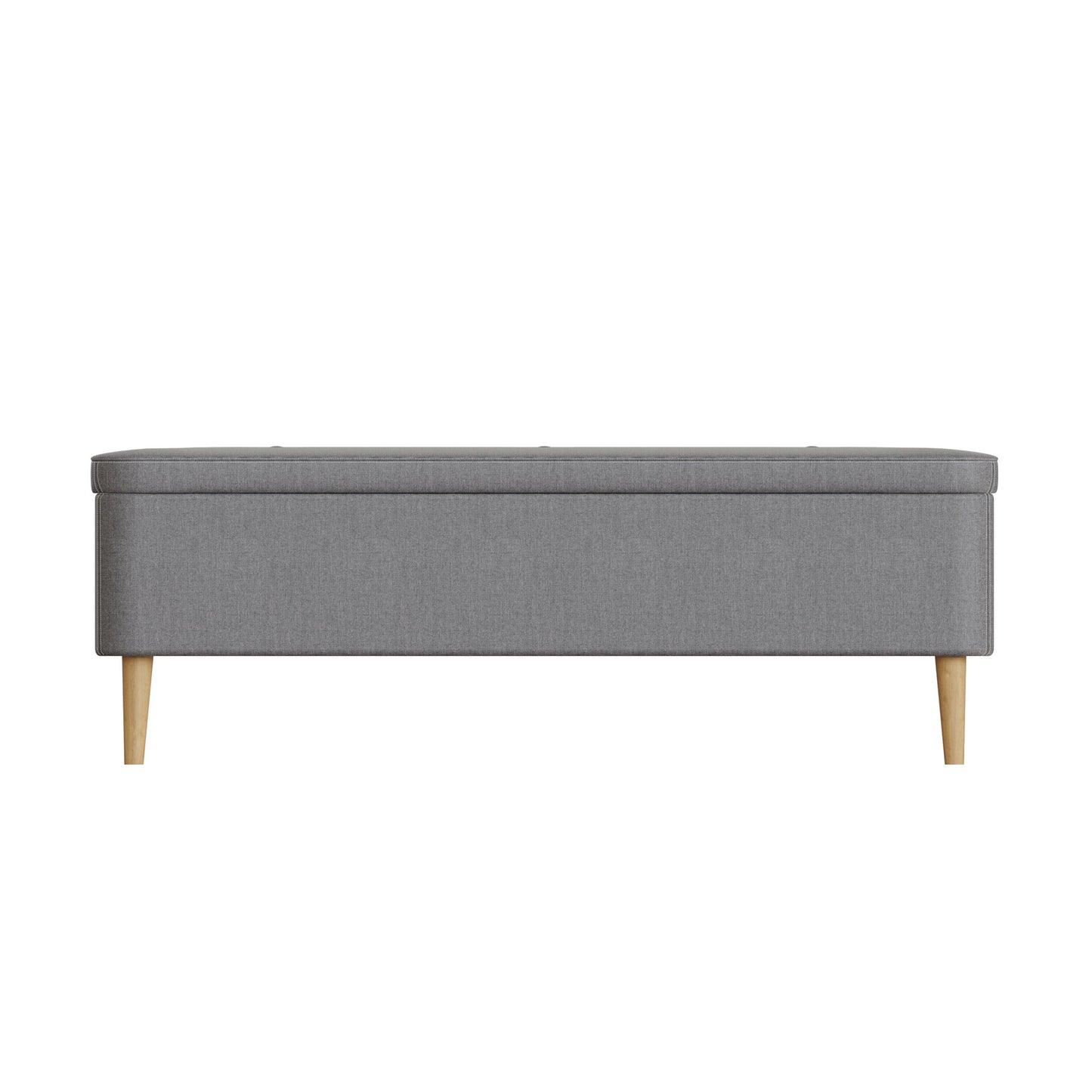 Grey Linen Ottoman Storage Bench with Wooden Legs