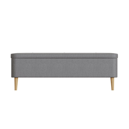 Grey Linen Ottoman Storage Bench with Wooden Legs