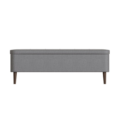 Grey Linen Ottoman Storage Bench with Wooden Legs