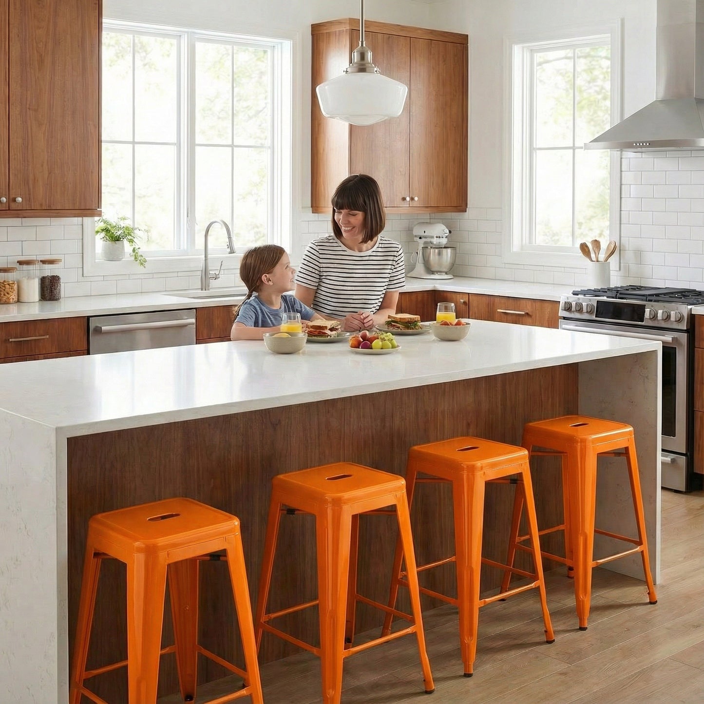 Bistro Pack of 4 Orange 24" Countertop Stools – Industrial Style