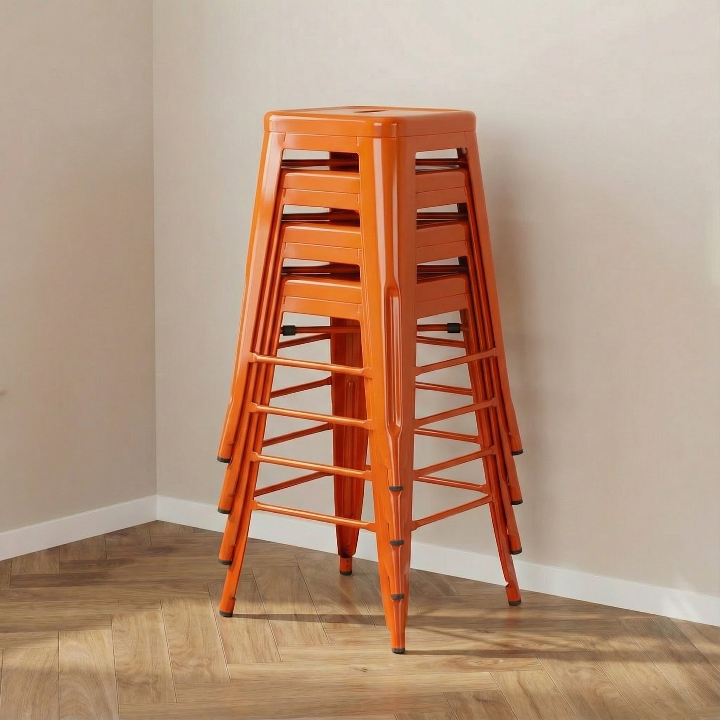 Bistro Pack of 4 Orange 24" Countertop Stools – Industrial Style