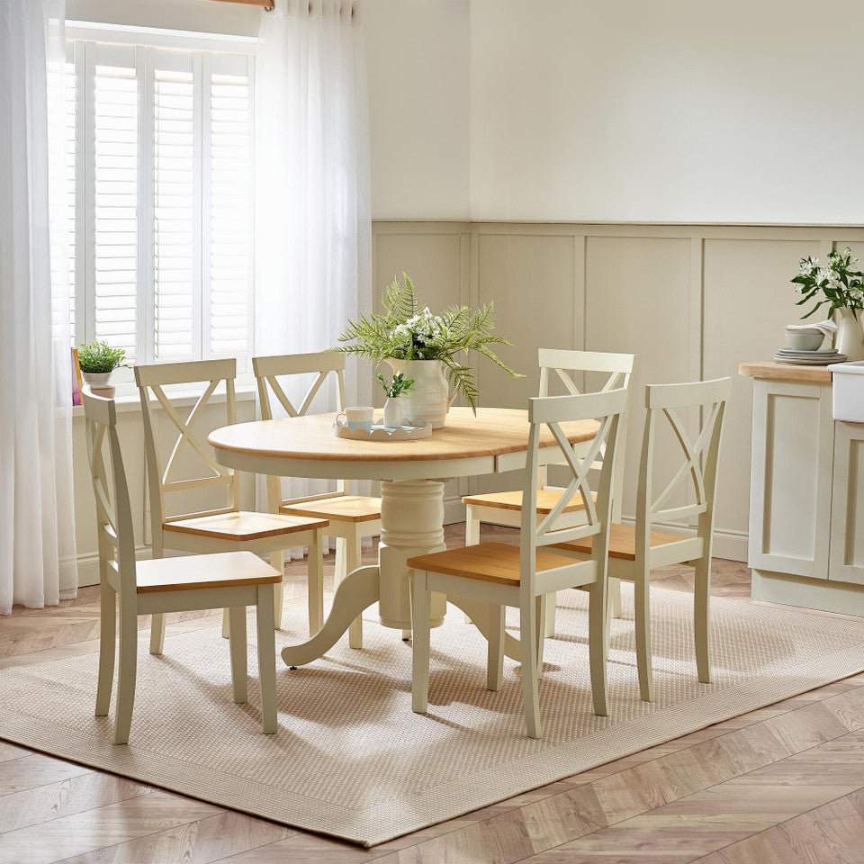 Padstow Cream Wooden Extending Dining Table & 6 Millford Chairs