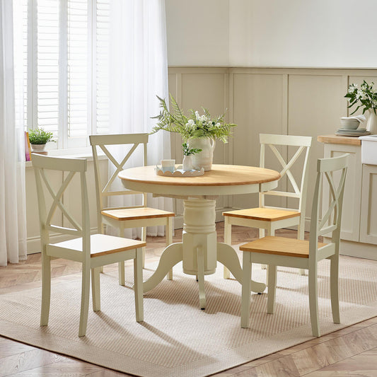Padstow Cream Wooden Extending Dining Table & 4 Millford Chairs