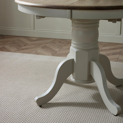 Padstow Round Whitewashed and Light Grey Solid Wood Extending 4-6 Seater Dining Table