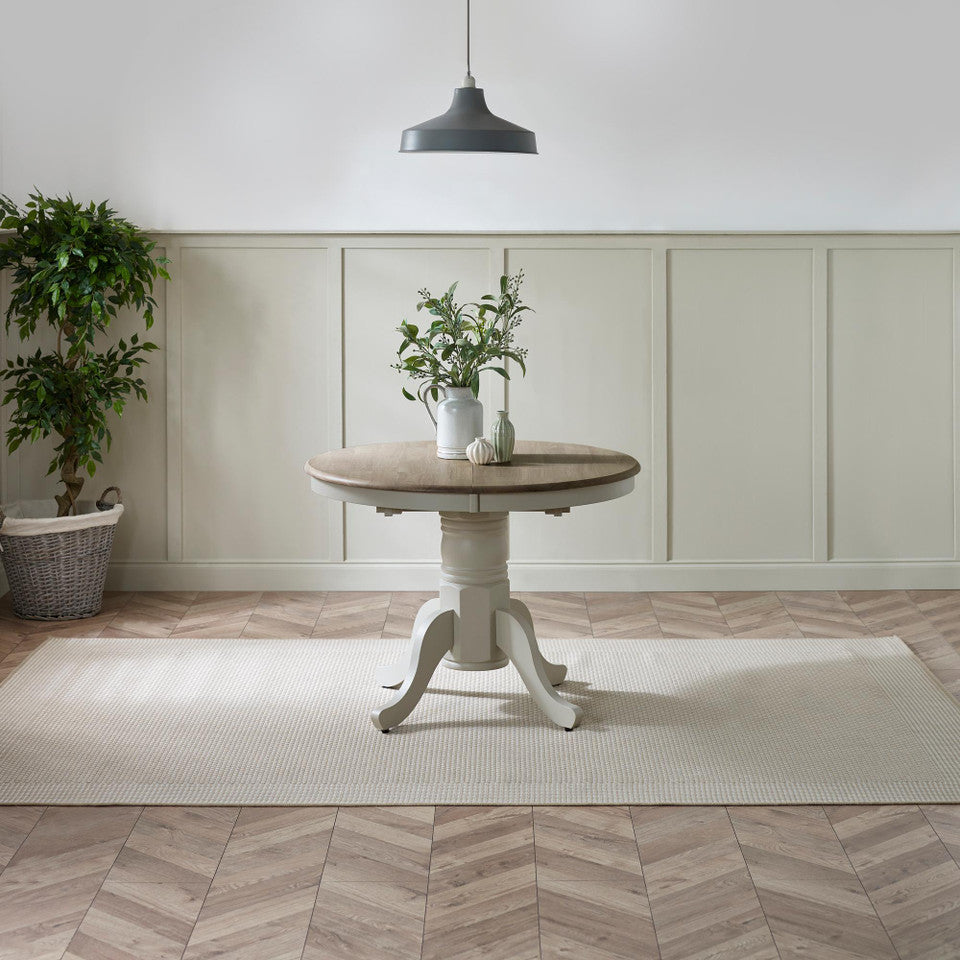 Padstow Round Whitewashed and Light Grey Solid Wood Extending 4-6 Seater Dining Table