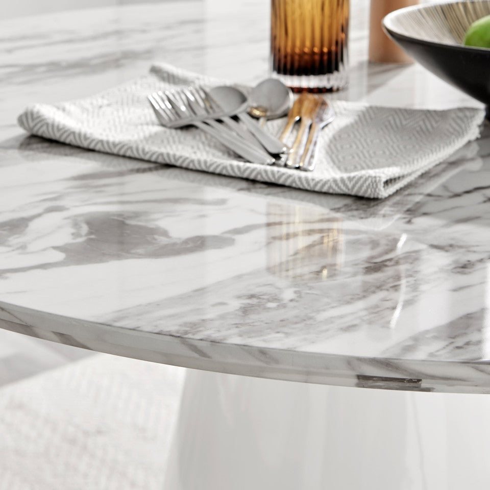 Palma Round White Marble Effect 4-6 Seater Dining Table