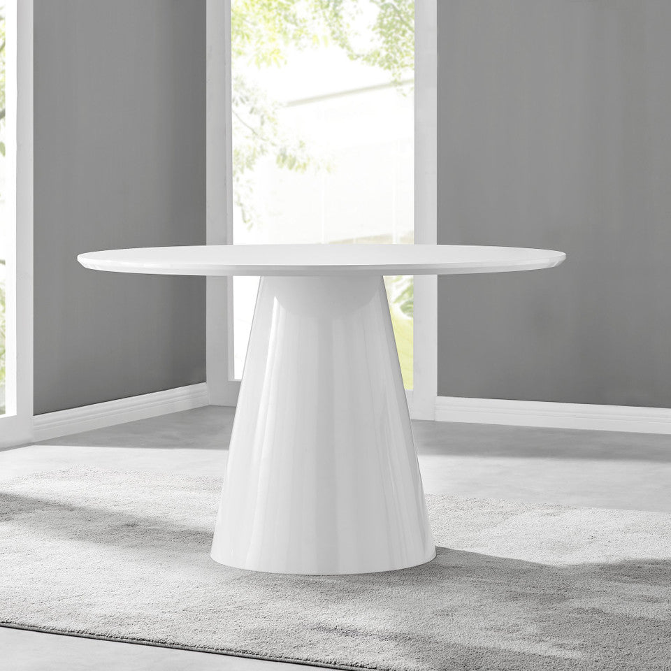 Palma White High Gloss Round Dining Table & 6 Milan Chrome Leg Chairs