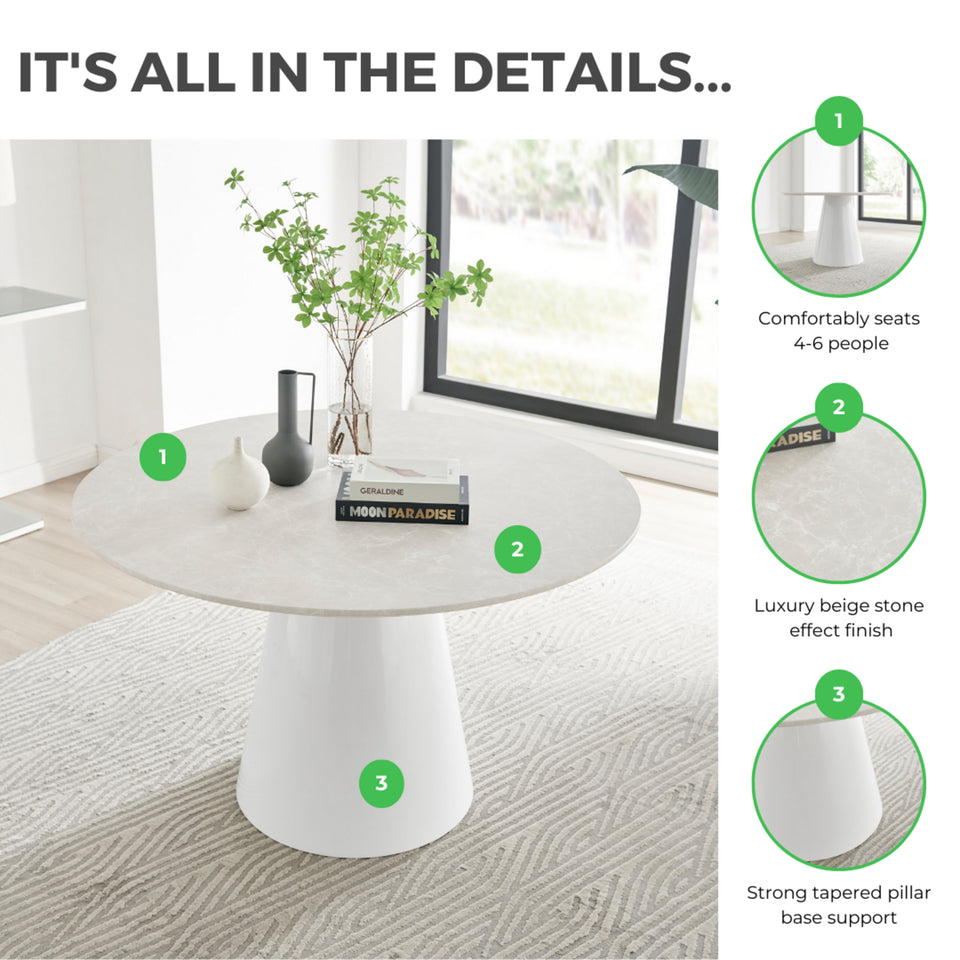 Palma Round White Marble Effect 4-6 Seater Dining Table