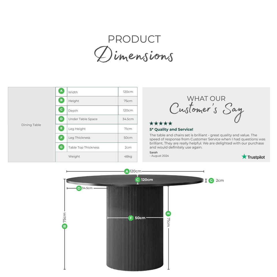 Penrose Round Black Wood Slatted 4-6 Seater Dining Table