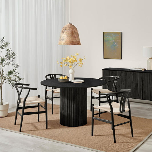 Penrose Black Wooden Round Dining Table & 4 Black Caia Dining Chairs