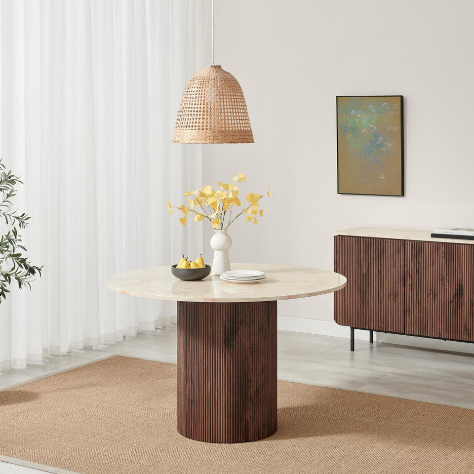 Penrose Round Oak Wood Slatted 4-6 Seater Dining Table