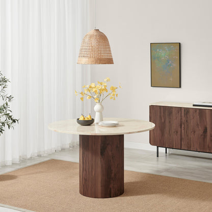 Penrose Round Oak Wood Slatted 4-6 Seater Dining Table