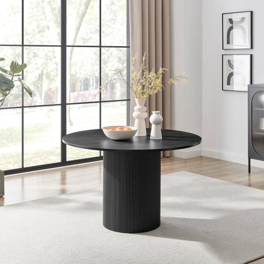 Penrose Round Black Wood Slatted 4-6 Seater Dining Table