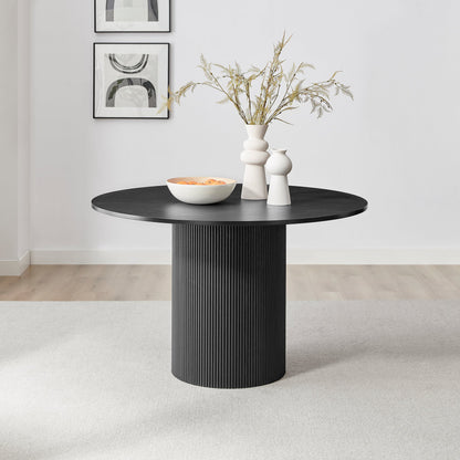 Penrose Black Wooden Round Dining Table & 4 Black Caia Dining Chairs