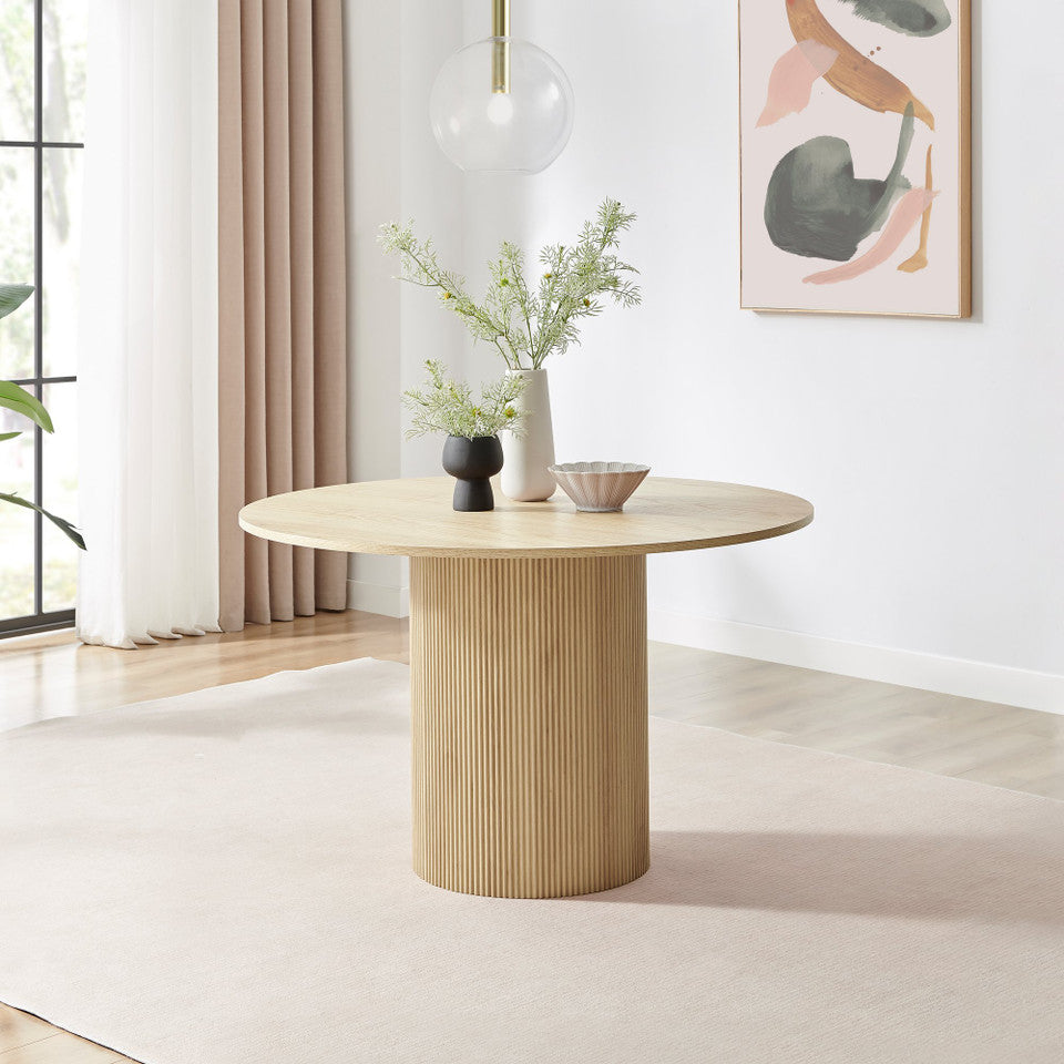 Penrose Round Oak Wood Slatted 4-6 Seater Dining Table