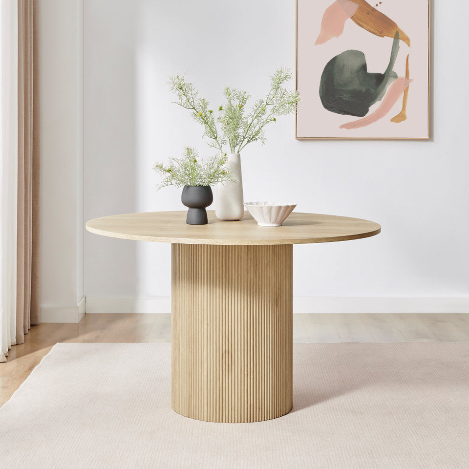 Penrose Round Oak Wood Slatted 4-6 Seater Dining Table