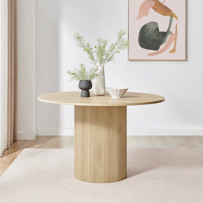 Penrose Round Oak Wood Slatted 4-6 Seater Dining Table