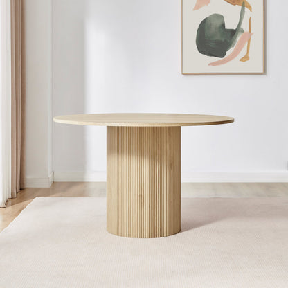 Penrose Round Oak Wood Slatted 4-6 Seater Dining Table