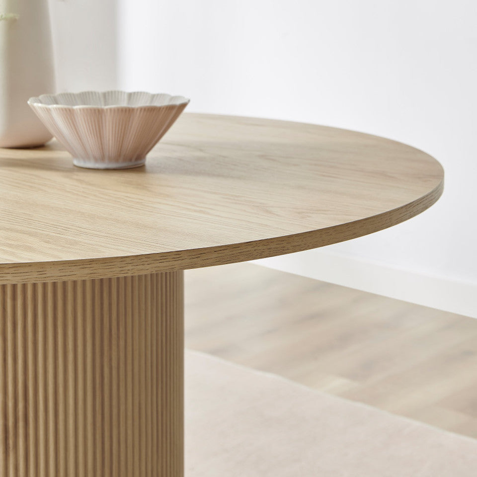 Penrose Round Oak Wood Slatted 4-6 Seater Dining Table
