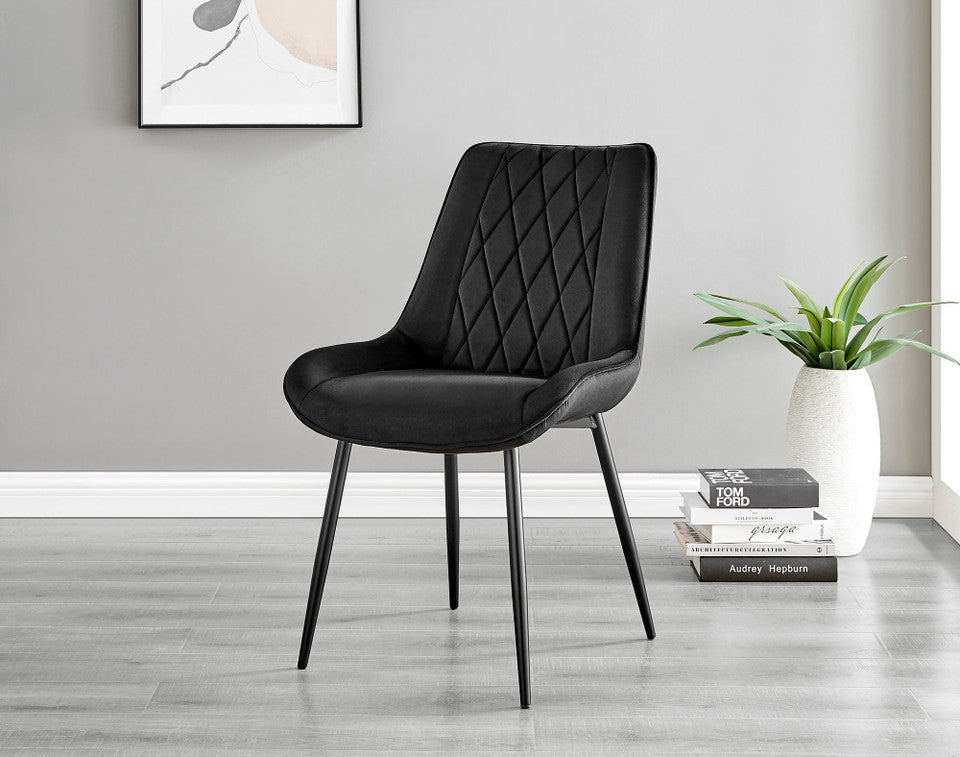 Carson White Marble Effect Dining Table & 4 Pesaro Black Leg Chairs