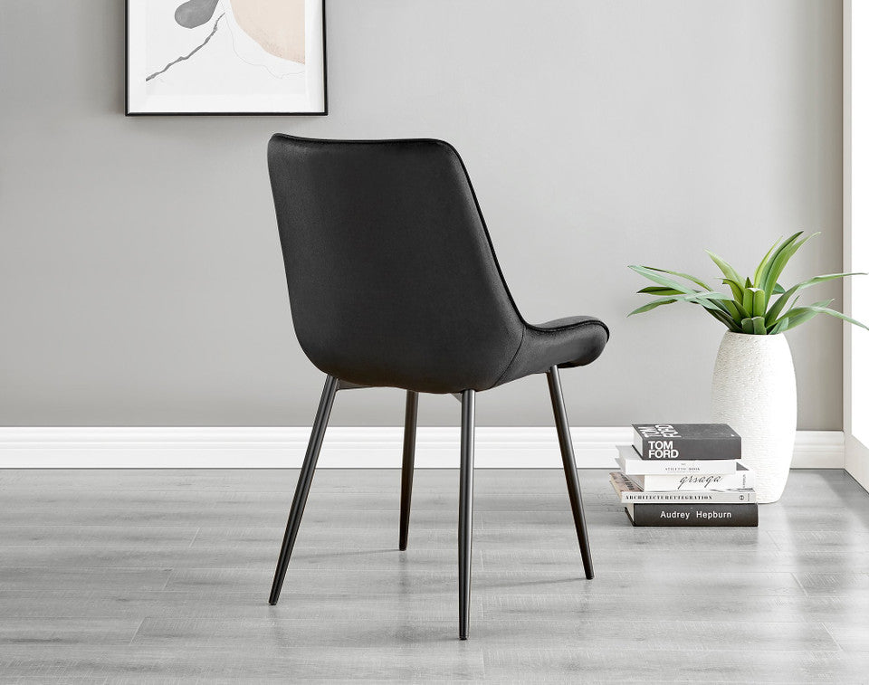 Leonardo Black Leg Glass Dining Table & 6 Pesaro Black Leg Chairs
