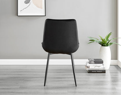 Novara White Marble Black Leg Round Dining Table & 4 Pesaro Black Leg Chairs