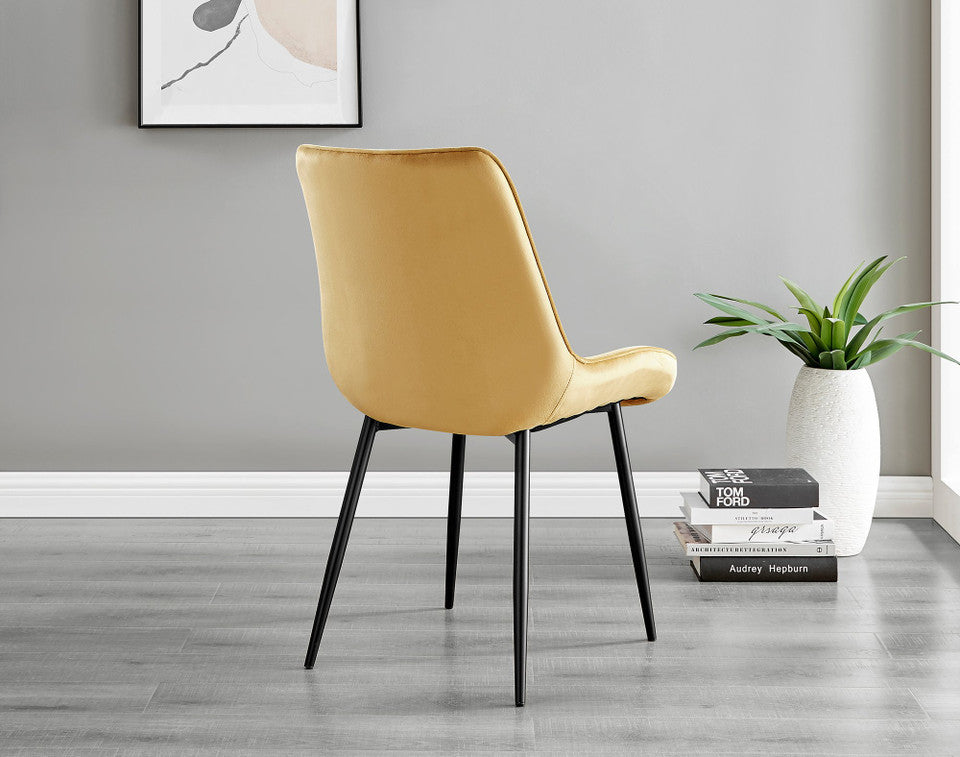 Novara Black Leg 120cm Round Glass Dining Table & 6 Pesaro Black Leg Chairs