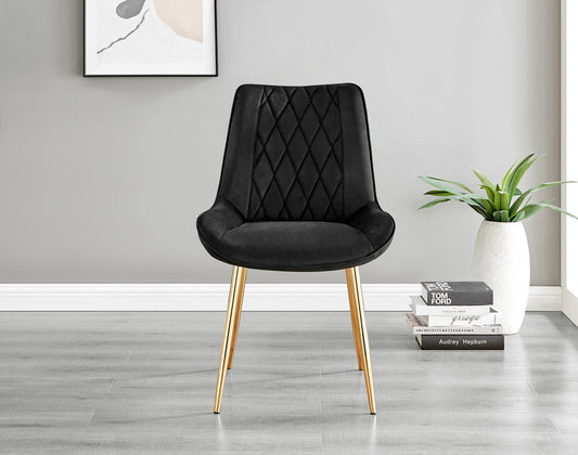 Novara 100cm Gold Round Dining Table and 4 Pesaro Gold Leg Chairs