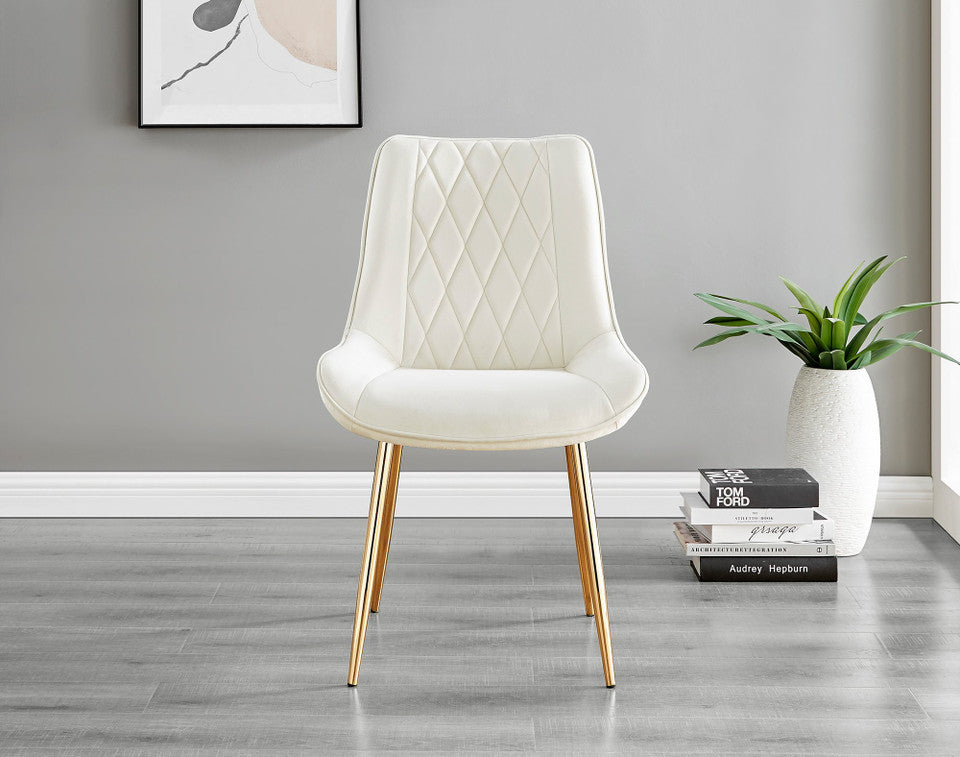 Novara White Marble Gold Leg 120cm Round Dining Table & 4 Pesaro Gold Leg Chairs