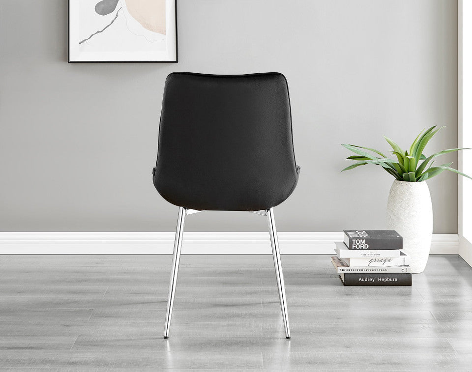 Novara White High Gloss 120cm Round Dining Table & 6 Pesaro Silver Leg Chairs
