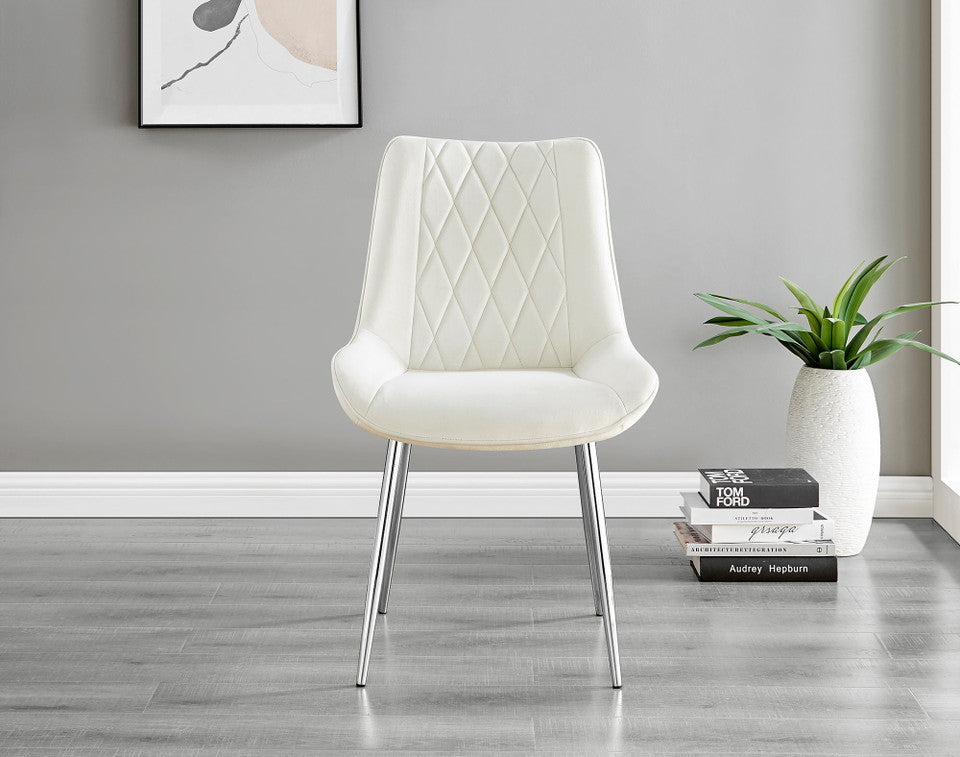 Novara 100cm Round Dining Table and 4 Pesaro Silver Leg Chairs