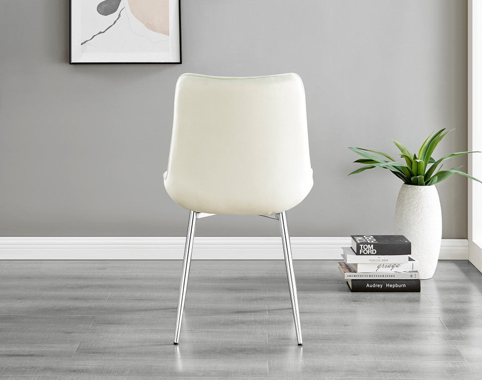 Novara White High Gloss 120cm Round Dining Table & 6 Pesaro Silver Leg Chairs