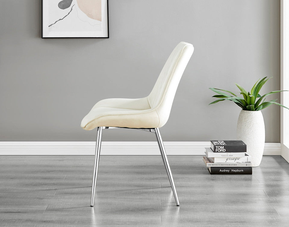 Novara White High Gloss 120cm Round Dining Table & 6 Pesaro Silver Leg Chairs
