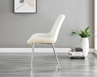 Novara White High Gloss 120cm Round Dining Table & 6 Pesaro Silver Leg Chairs