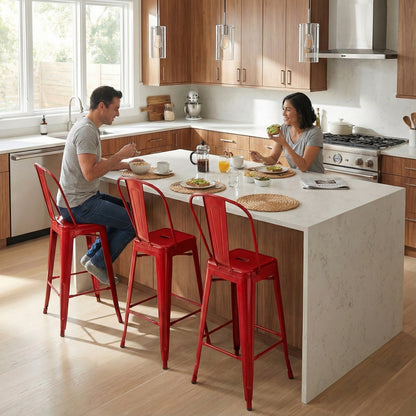 Bistro Pack of 4 24" Red Bar Chairs – Durable & Stylish