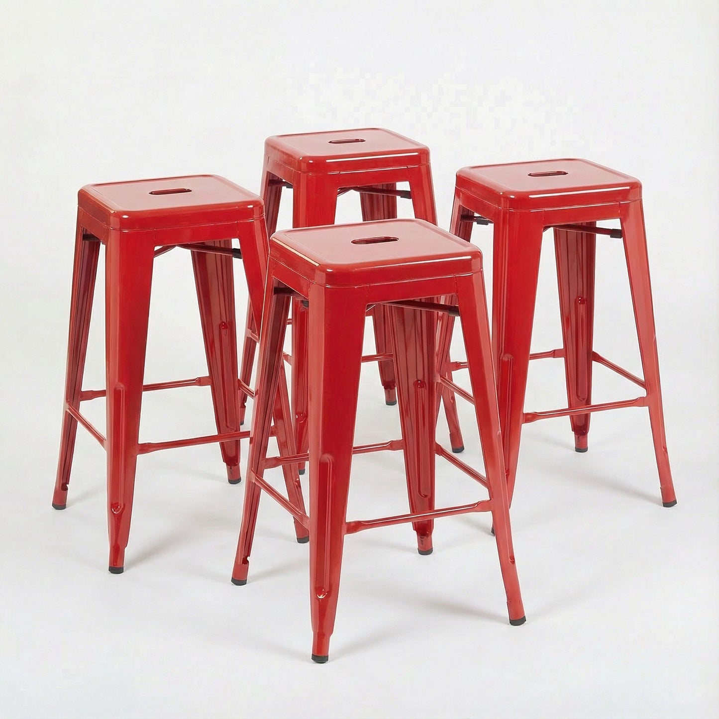 Bistro Pack of 4 Red 24" Countertop Stools – Industrial Style