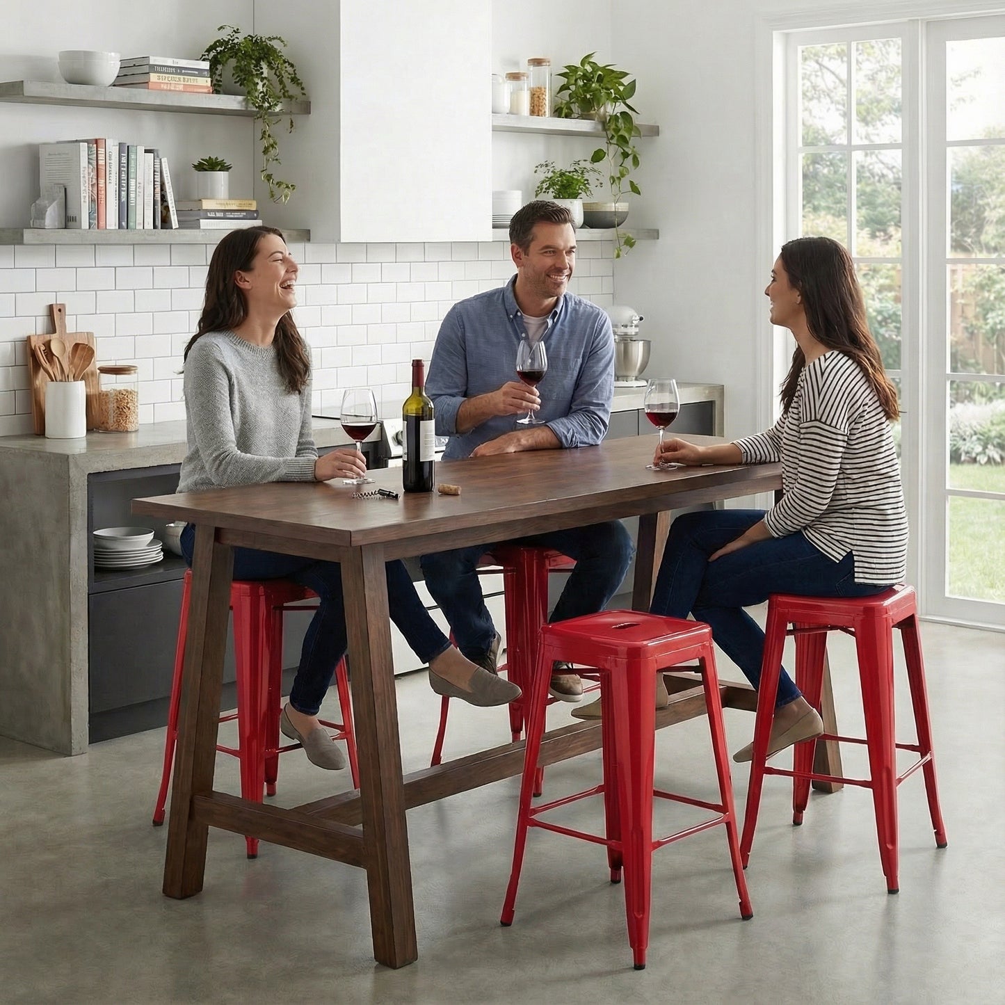 Bistro Pack of 4 30" Red Bar Stools – Modern Industrial Design