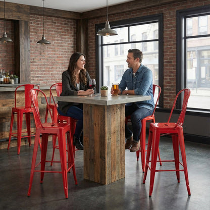 Bistro Pack of 4 30" Red Bar Chairs – Stylish & Durable