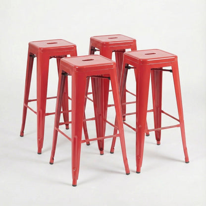 Bistro Pack of 4 30" Red Bar Stools – Modern Industrial Design