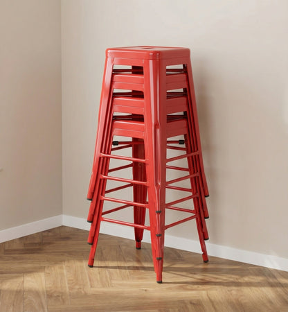 Bistro Pack of 4 30" Red Bar Stools – Modern Industrial Design