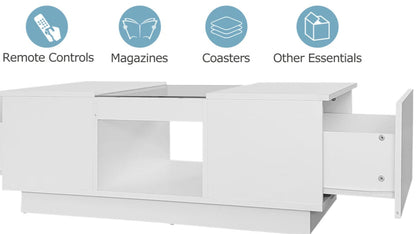 LED Lights Coffee Table for Living Room – Modern Center Table with Storage, 2 Tiers, 2 Drawers, and Large Surface