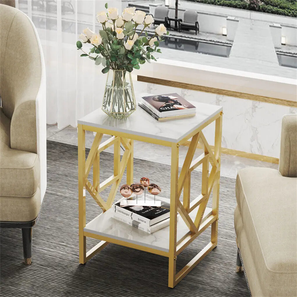 Modern 2-Tier Coffee Table with Sintered Stone Top and Storage - Modern Side Table with Storage