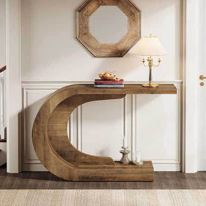43.3" Mid-Century Modern Console Table for Entryway, Wood C-Shaped Entry Accent Table for Living Room, Entrance, Foyer