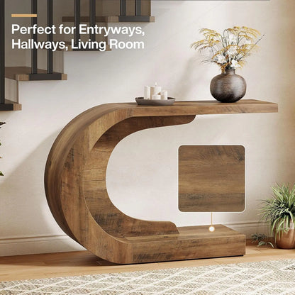 43.3" Mid-Century Modern Console Table for Entryway, Wood C-Shaped Entry Accent Table for Living Room, Entrance, Foyer