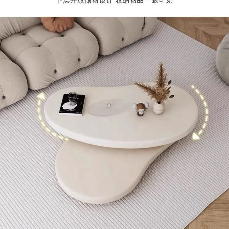 Modern Cream Cloud Coffee Table – Rotating Design for Stylish Living Rooms